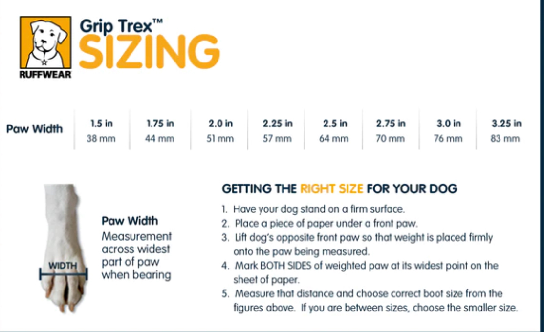 Ruffwear Grip Trek size guide